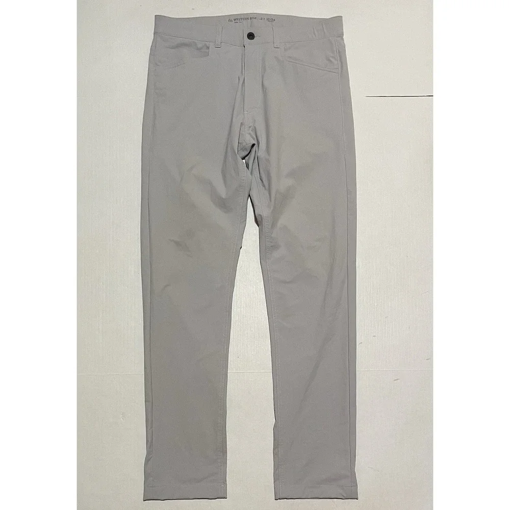Western Rise Pants Mens 32 X 31.5 Gray Slim‎ Fit Nylon Chino Hiking Performance
